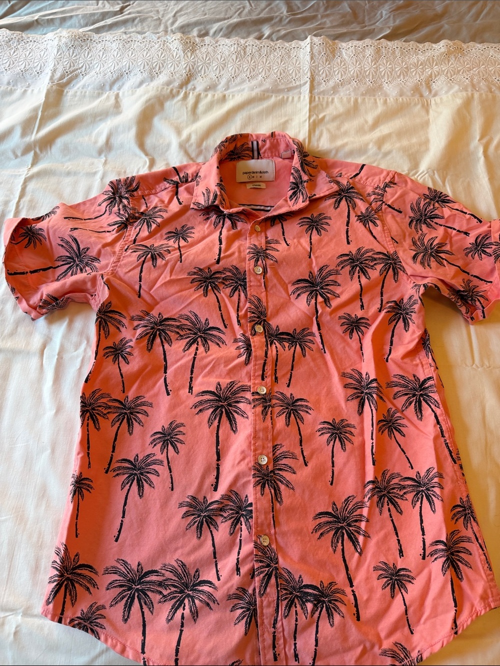 Paper Denim & Cloth Coral Pink Palm Tree Button-Up Shirt